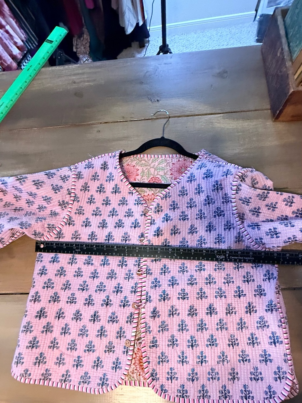 Reversible Quilted Floral Jacket Pink Block Print Cotton Cottagecore croquette - Picture 11 of 14